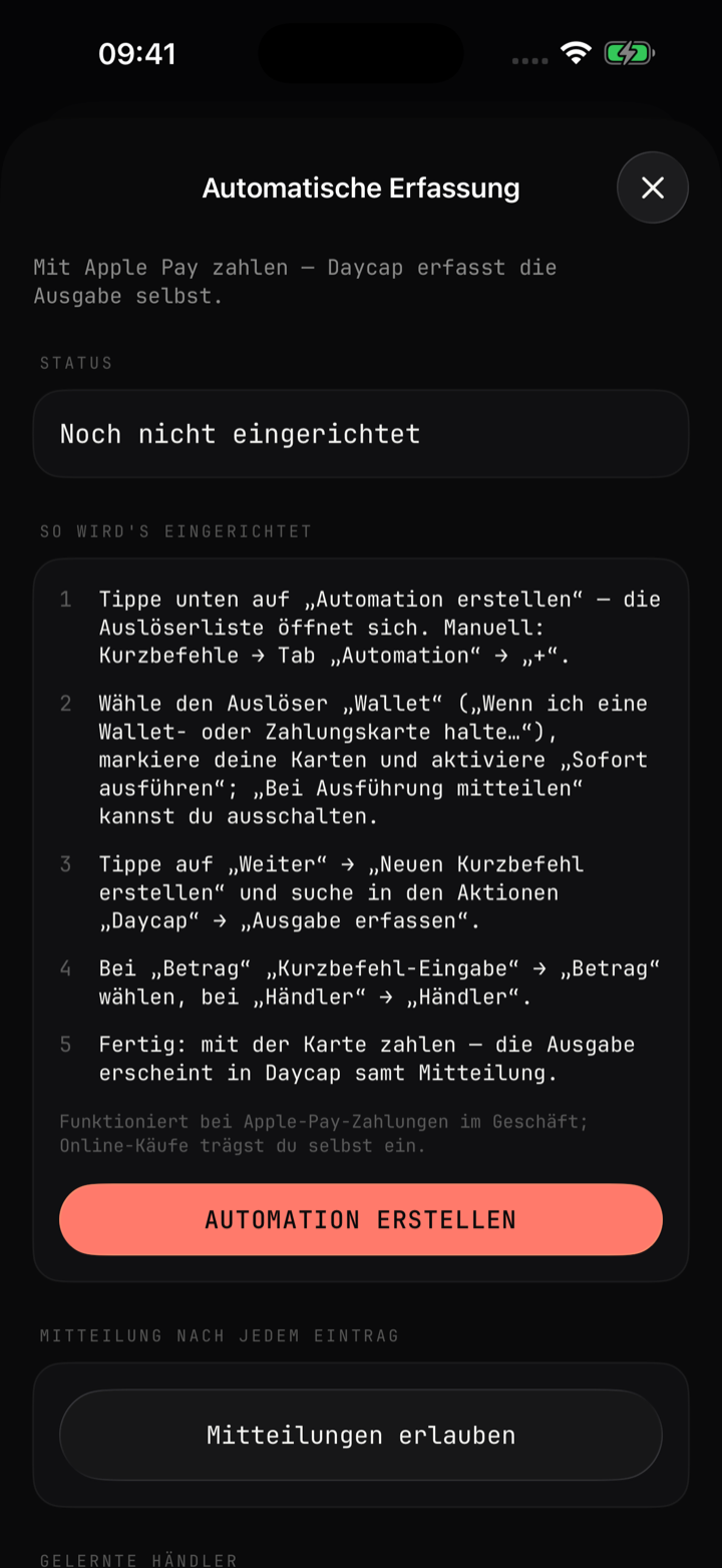 Apple&nbsp;Pay? Trägt sich selbst ein.
